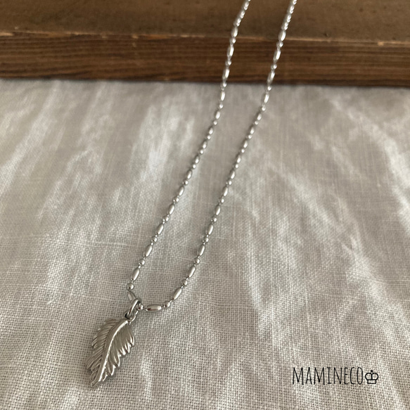 オールステンレス製 フェザーネックレス 変形ボールチェーンネックレス ライス形ボールチェーン 付けっぱなしOK!! 9枚目の画像