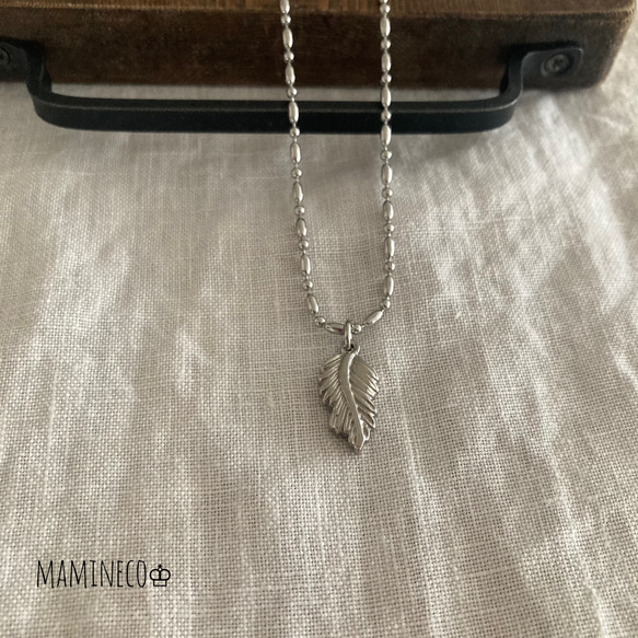 オールステンレス製 フェザーネックレス 変形ボールチェーンネックレス ライス形ボールチェーン 付けっぱなしOK!! 2枚目の画像