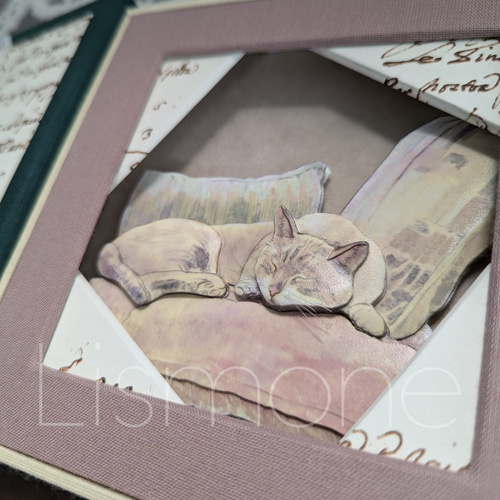 完成品・一点もの】シャドーボックス：猫のまどろみ 立体・オブジェ