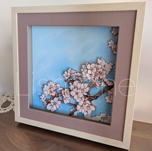 【完成品・一点もの】シャドーボックス：桜 6枚目の画像