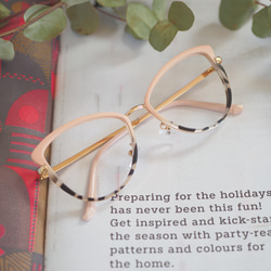 チェック柄フレーム度あり眼鏡 フォックス型フレーム｜ピンク×レオパード柄｜老眼鏡、だてメガネ