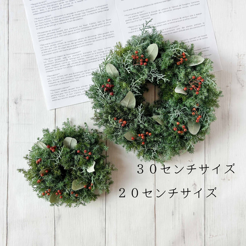 20cm 針葉樹と赤い実のクリスマスシンプルフレッシュリース