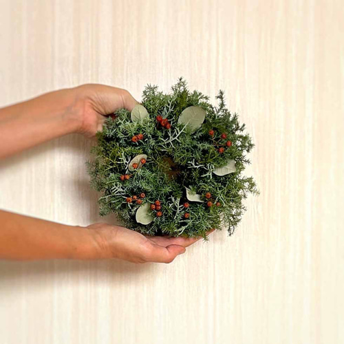 20cm 針葉樹と赤い実のクリスマスシンプルフレッシュリース