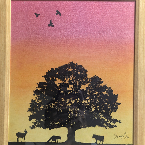 パステル画（原画）夕暮れの街。 パステル画（原画）夕暮れの街。