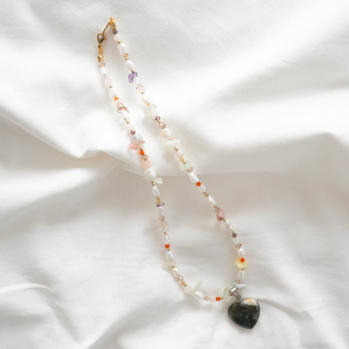 天然石/淡水パール・ハートチャームネックレス ネックレス・ペンダント