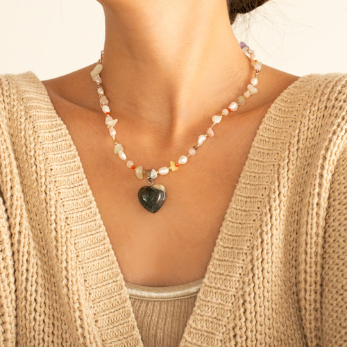天然石/淡水パール・ハートチャームネックレス ネックレス