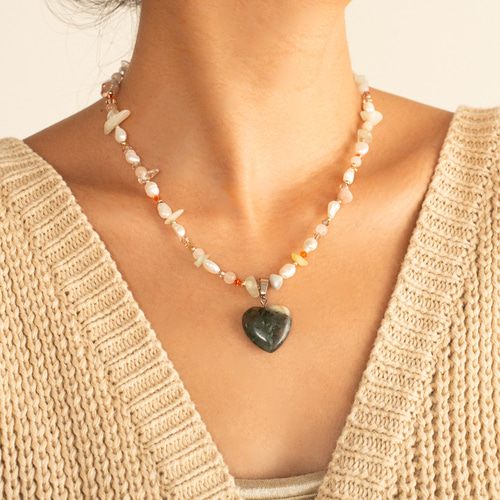 天然石/淡水パール・ハートチャームネックレス ネックレス