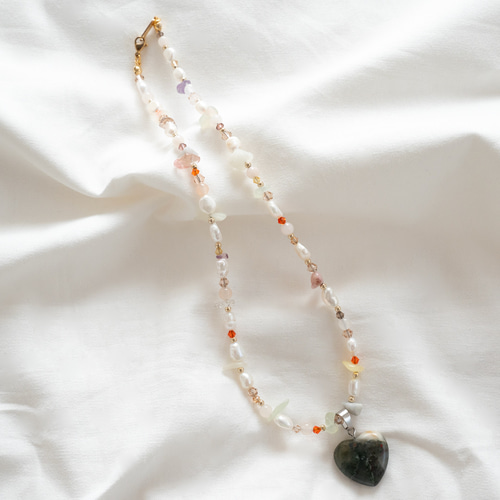 天然石/淡水パール・ハートチャームネックレス ネックレス・ペンダント