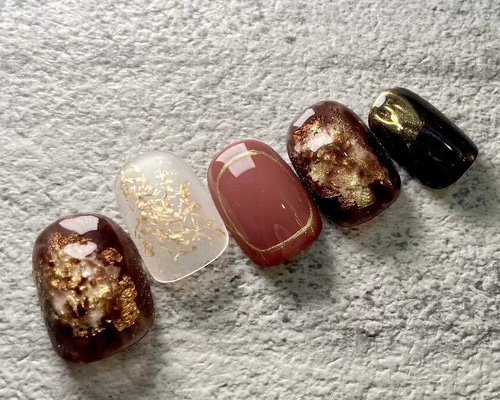 キャメル×箔 ネイルチップ d237171ca2407596257fed9d686eee