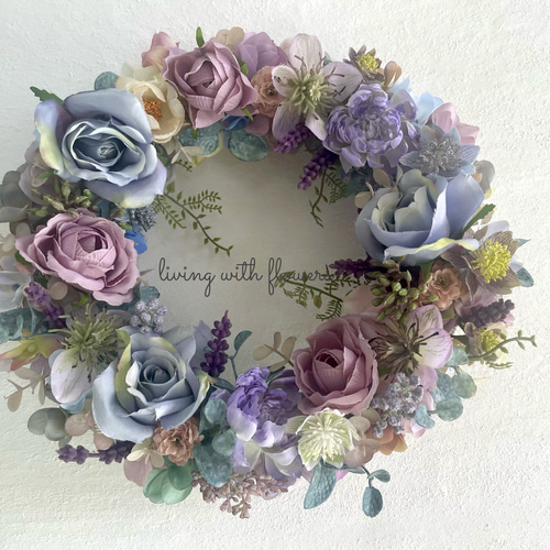 パープルブルーの秋色リース アートフラワー キャトルフルール 通販  