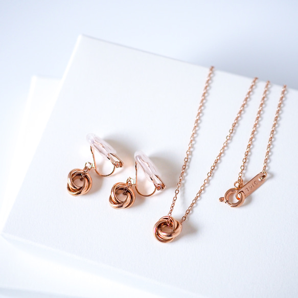 Creema限定新春福袋〈竹〉プチトリニティネックレス&ピアス/イヤリングセット ピンクゴールド  N146 18枚目の画像