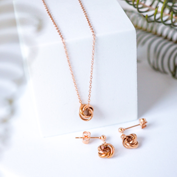 Creema限定新春福袋〈竹〉プチトリニティネックレス&ピアス/イヤリングセット ピンクゴールド  N146 17枚目の画像