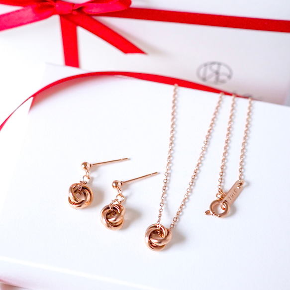 Creema限定新春福袋〈竹〉プチトリニティネックレス&ピアス/イヤリングセット ピンクゴールド  N146 1枚目の画像