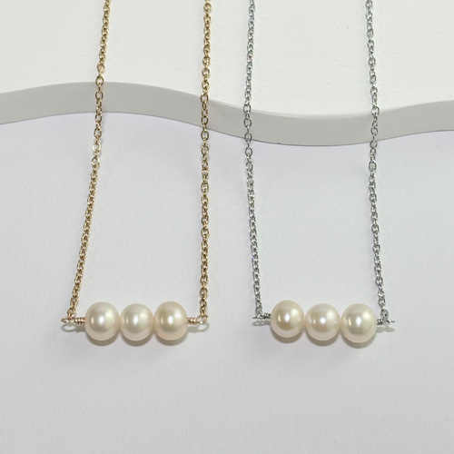 淡水パール 3連 サージカルステンレス ネックレス ゴールド シルバー