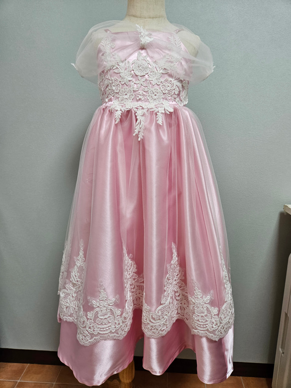 プリンセスドレス 110cm ピンク×白レース 子供服 Atelier Ki-M