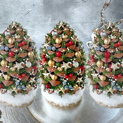 松ぼっくりの星降るクリスマスツリー 3個セット プリザーブドフラワー  