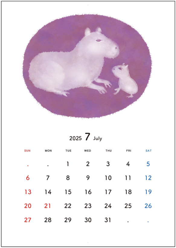 どうぶつイラストカレンダー 壁掛け 2025 どうぶつシール付き 8枚目の画像