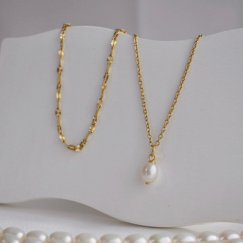 重ね付け 2点セット】 一粒 淡水パール ペタルチェーン ネックレス