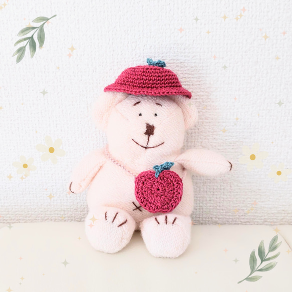 ぬいぐるみ用】りんごの帽子と肩掛けバッグ ※長さ調節可♪ あみぐるみ