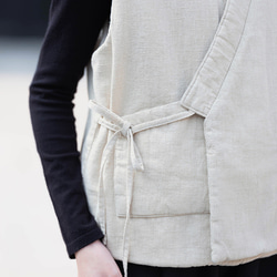 砂洗ラミー麻純綿充填秋冬保温V襟ベスト #麻色 15枚目の画像