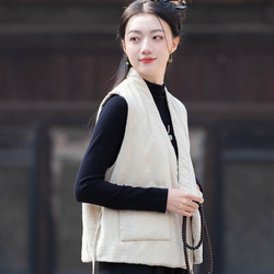 砂洗ラミー麻純綿充填秋冬保温V襟ベスト #麻色 8枚目の画像