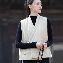 砂洗ラミー麻純綿充填秋冬保温V襟ベスト #麻色 10枚目の画像