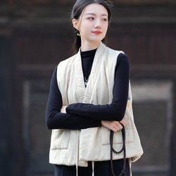 砂洗ラミー麻純綿充填秋冬保温V襟ベスト #麻色 7枚目の画像