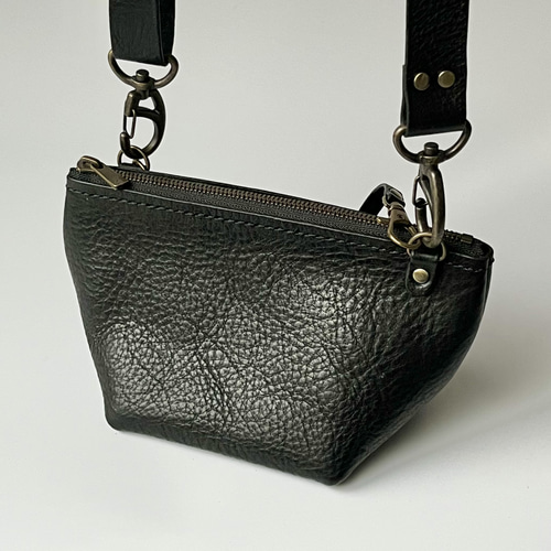 3wayレザーポーチ ショルダー ブラック 黒 本革 イタリアンレザー  