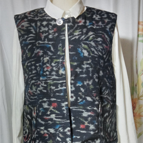 刺し子【古布 絣】【2点セット】ベスト&ポシェット ベスト とんちゃん