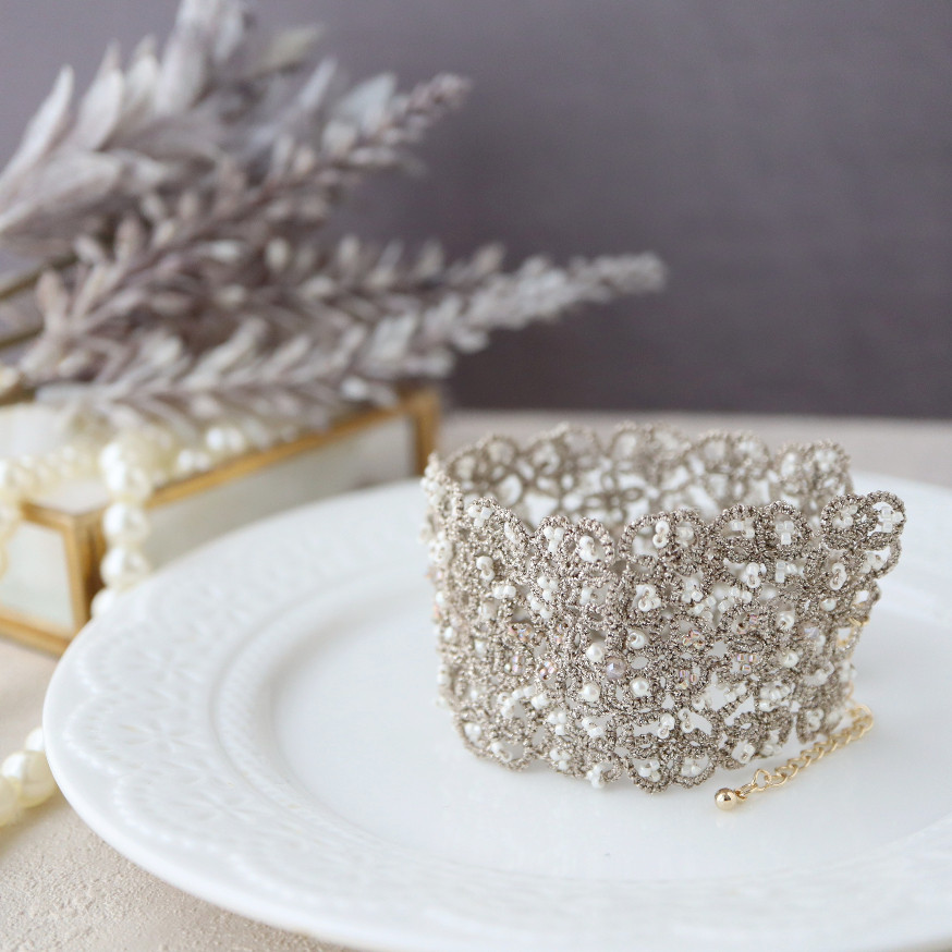 タティングレ―スのワイドブレスレット＊ゴールド＊