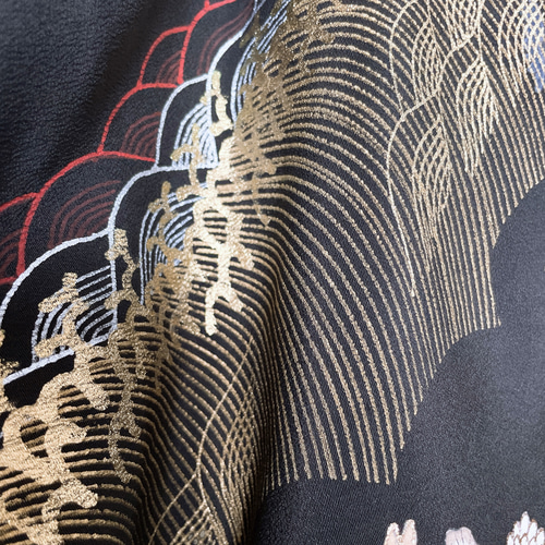 留袖 スクエア変型ジレ 着物リメイク カーディガン 和柄