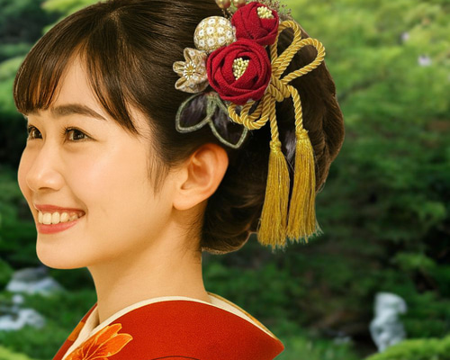【美品】和つう 髪飾り 椿 つまみ細工 3点セット 箱付　赤白　羽 成人式 振袖 卒業式 袴　フェザー 和装　きれい　 Watuu　1174 髪飾り 振袖 袴 卒業式 赤 白 ゴールド 椿 つまみ細工 13点セット 結婚