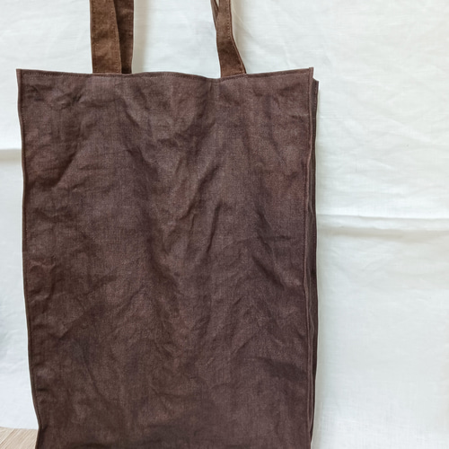 柿渋染め 紙袋型 リネントートバッグ 茶斑 トートバッグ Some Mono