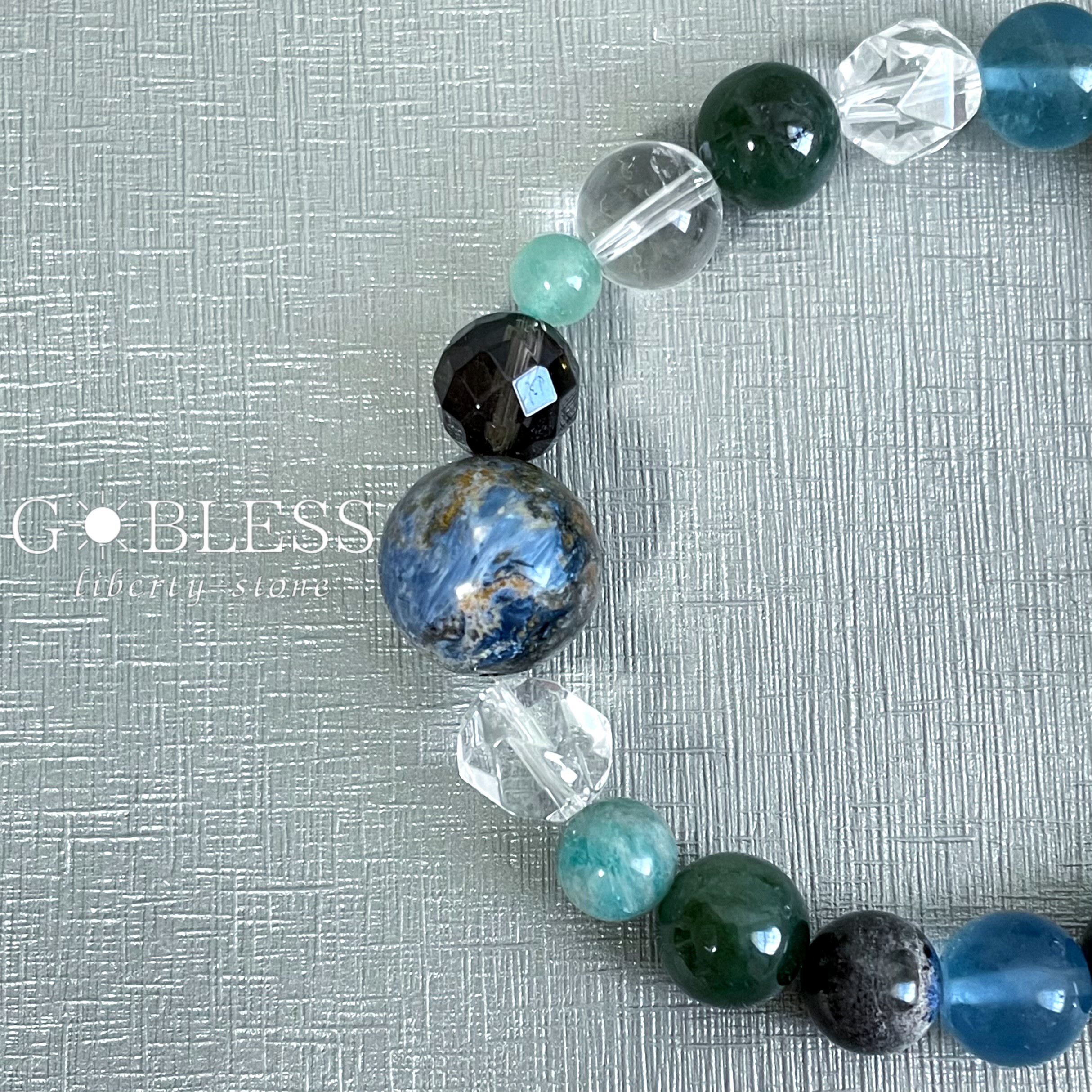 【一点物】197.  GAIA-ｶﾞｲｱ- ／ ブルーピーターサイト × 翡翠 × ラブラドライト ×ブルーフローライト