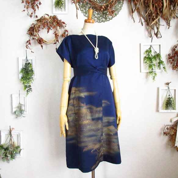 大きめサイズ】着物ドレス◎朝霞◎細見え縦長シルエット&オール  