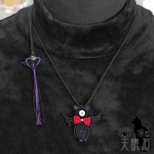 猫天使!?お顔が『天眼石』な!!猫マクラメ編みネックレス ネックレス