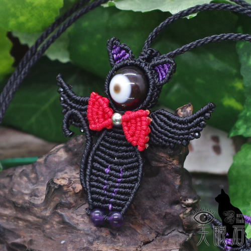 猫天使!?お顔が『天眼石』な!!猫マクラメ編みネックレス ネックレス