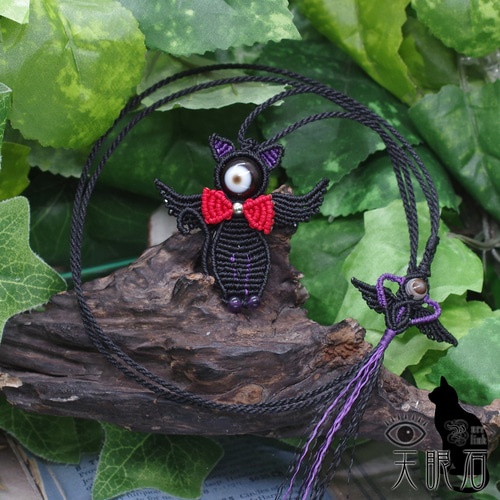 猫天使!?お顔が『天眼石』な!!猫マクラメ編みネックレス ネックレス