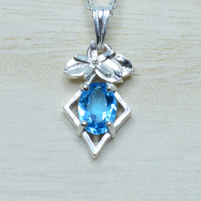 フラワーベゼルレモン　ブルートパーズ8x6mm Silver925 02PF03-02