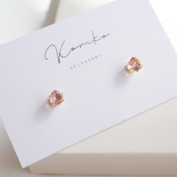 ピンクトルマリンの一粒ピアス ４ｍｍ  １０月誕生石　サージカルステンレス　金属アレルギー対応　つけっぱなしＯＫ　天然石 3枚目の画像