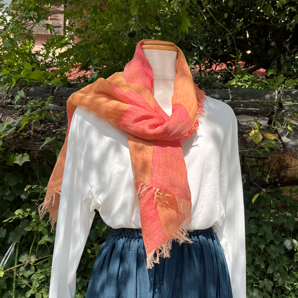 播州織柿渋染めストールK24103