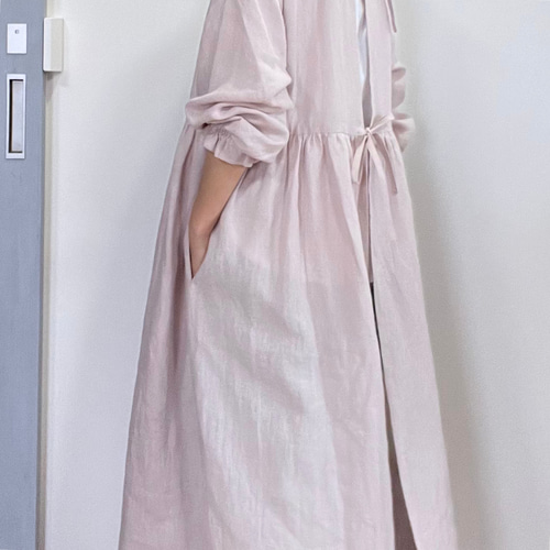 割烹着ワンピース リネン 麻 羽織 割烹着 ワンピース エプロン さくら