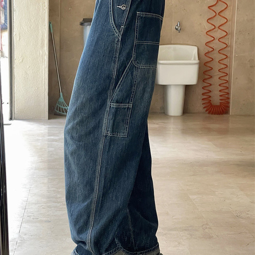 調整可能なストラップ付き、ゆったりシルエットデニムオーバーオール、通年着用可能 調節可能なショルダーストラップが付いたレトロなワークウェアデニム