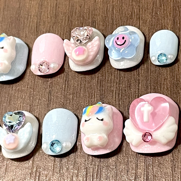 現品 10 小さい爪 ユニコーン ゆめかわ 天使 パステル 12枚 ネイルチップ 3枚目の画像