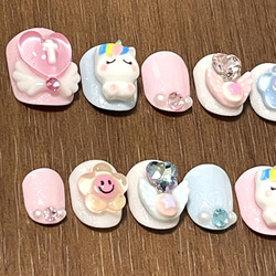 現品 10 小さい爪 ユニコーン ゆめかわ 天使 パステル 12枚 ネイルチップ 2枚目の画像