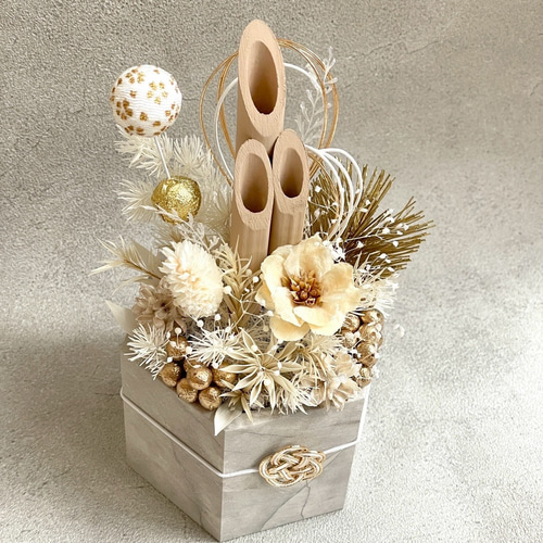 予約販売】ミニ門松＊白 / お正月 / お正月飾り / ドライフラワー