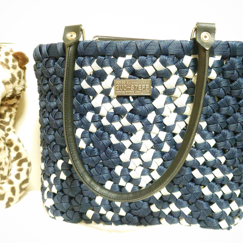 クラフトバンド＊かごバッグL/花結び✤ネイビー かごバッグ rikumom