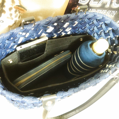 クラフトバンド＊かごバッグL/花結び✤ネイビー かごバッグ rikumom