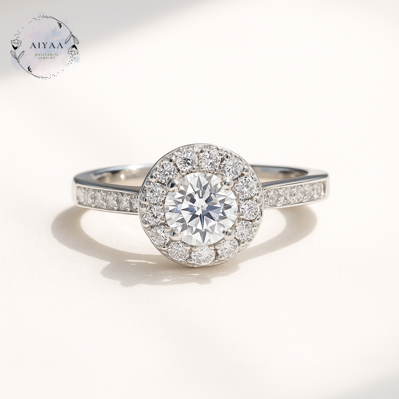 モアサナイト ラウンドヘイローリング 5mm｜Dカラー VVS1 選べる12色（シルバー925）