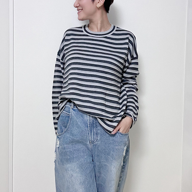 【新作】3色展開♪大人カジュアルボーダー柄のビッグシルエットニットプルオーバー24056